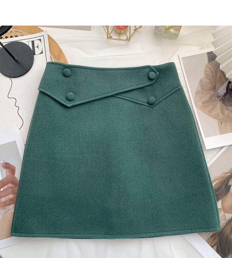 Design sense personalized button high waist slim A-line skirt 5365