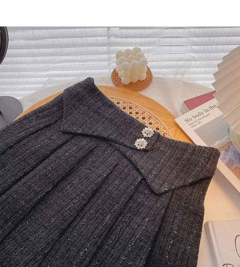 Korean version design shows thin high waist tweed A-shaped plaid skirt 5502