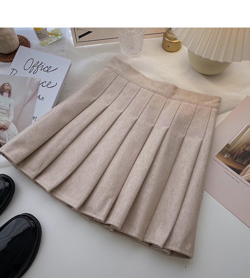 New Korean simple solid color versatile high waist pleated skirt 5420