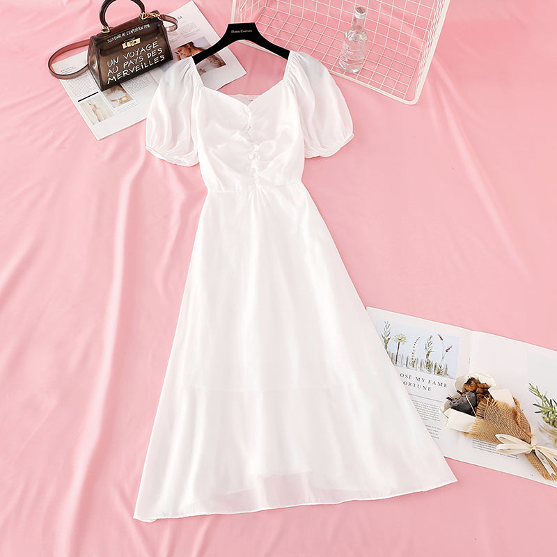 New style goddess of temperament bubble sleeve French retro long skirt 4658