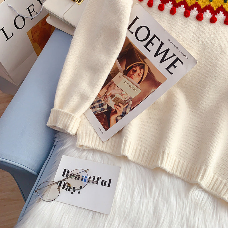 Japanese retro Christmas red sweater female Pullover 5068