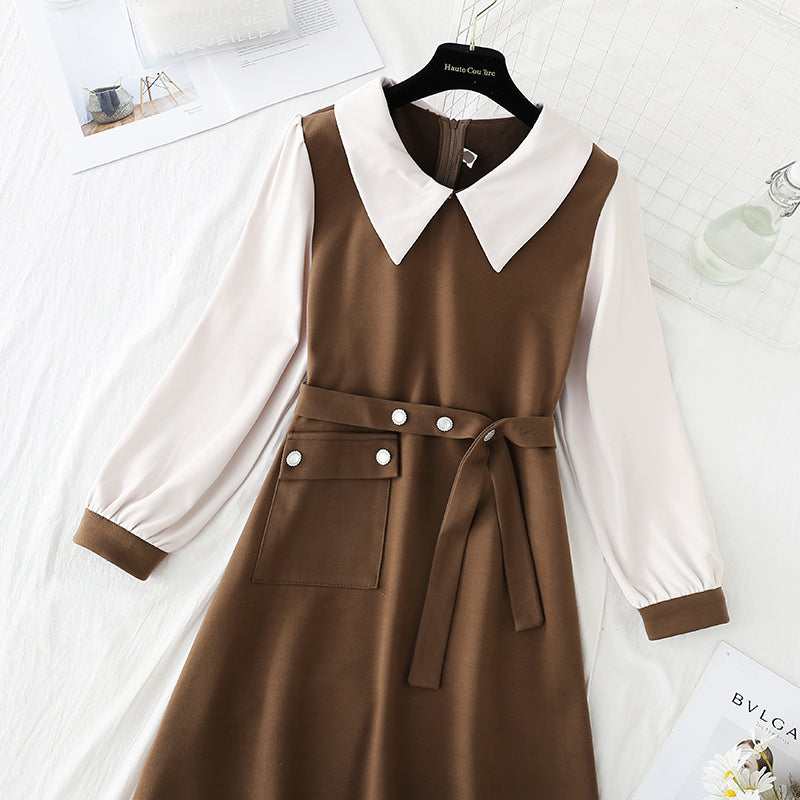 Korean Lapel bottomed dress is fashionable and slim 4793