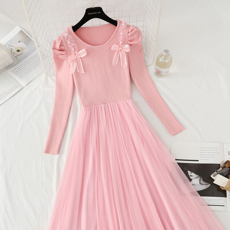 Design sense knitted long skirt temperament fairy skirt 4440