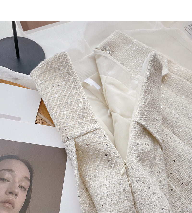 Pleated skirt women's diamond studded high waist Sequin A-line skirt 5390