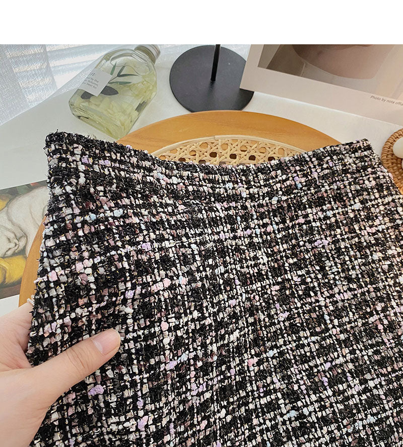 Gas retro tweed Plaid high waist A-shaped Hip Wrap Skirt 5503
