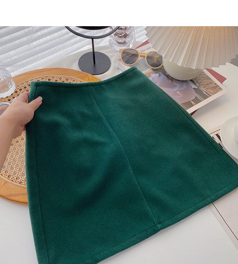 Korean casual solid color versatile simple slim high waist A-line skirt 5443