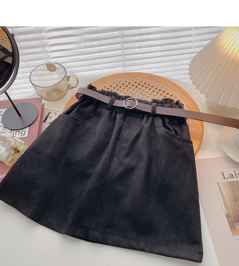 New Korean small casual retro solid high waist elastic skirt 5307