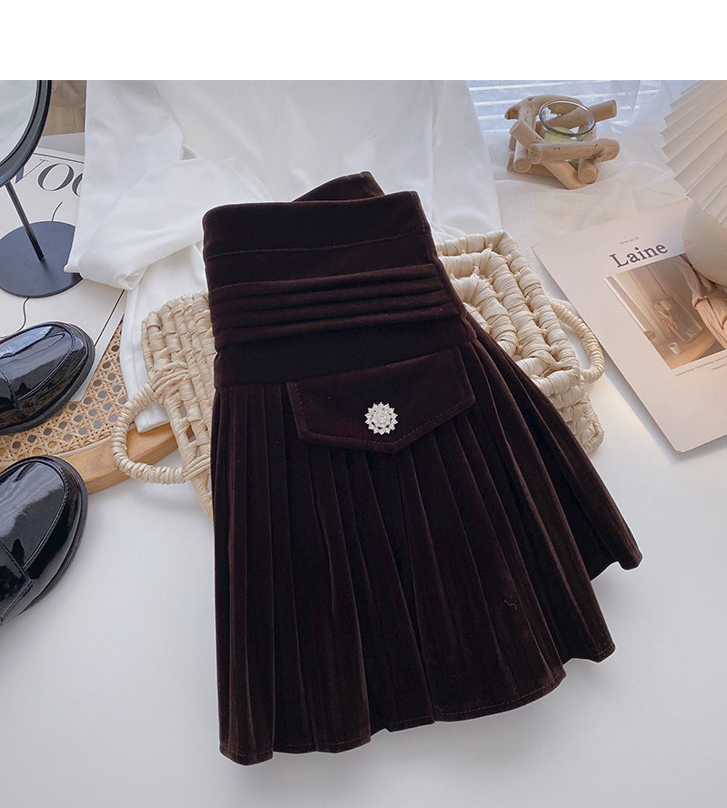 New Korean high waist slim, niche design, pressure pleated skirt 5395