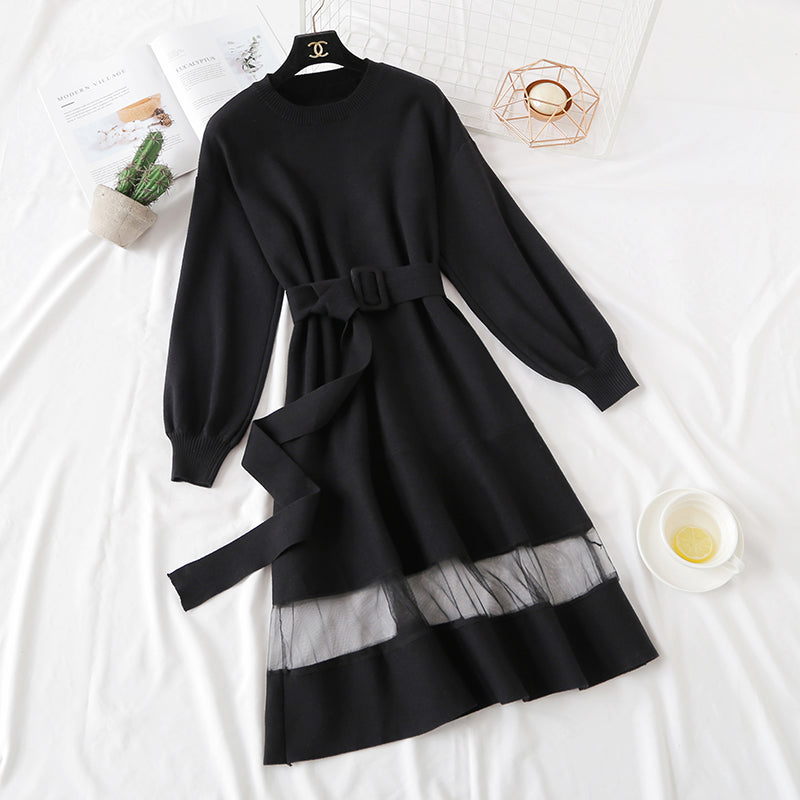 French Vintage skirt bottomed knitted dress 4326