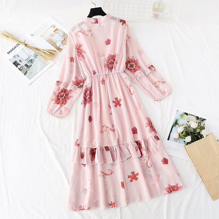 Retro broken flower fairy super fairy series bottomed long skirt 3797