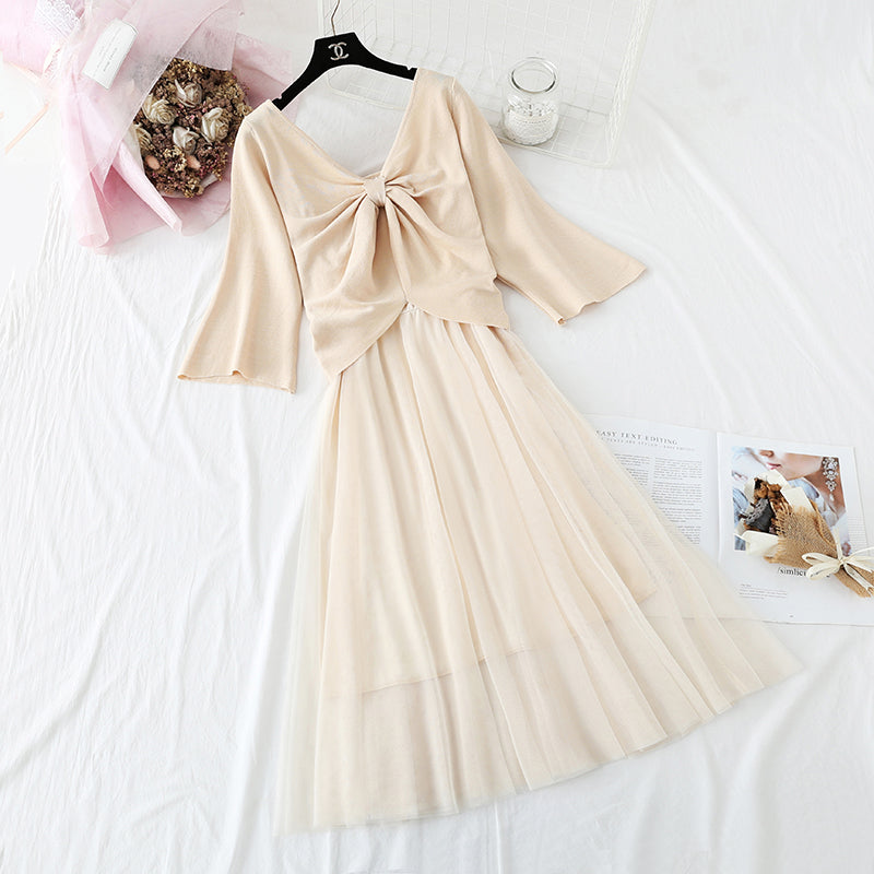 French retro fairy suspender long skirt two-piece suit 4368