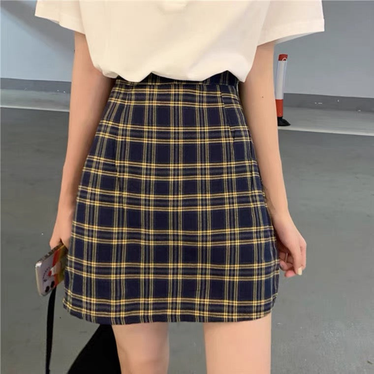 Chic short style plaid skirt, high waist a -line skirt, wrap buttock skirt 3626