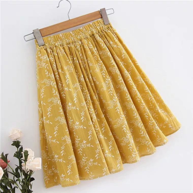 Jupe neuve, personnalisée, en coton et lin, petite jupe brodée à fleurs, tout-aller, art, petite jupe fraîche 3579