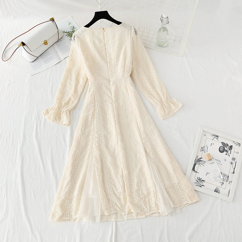 New French embroidery slim slim long sleeve super fairy fishtail skirt 4408