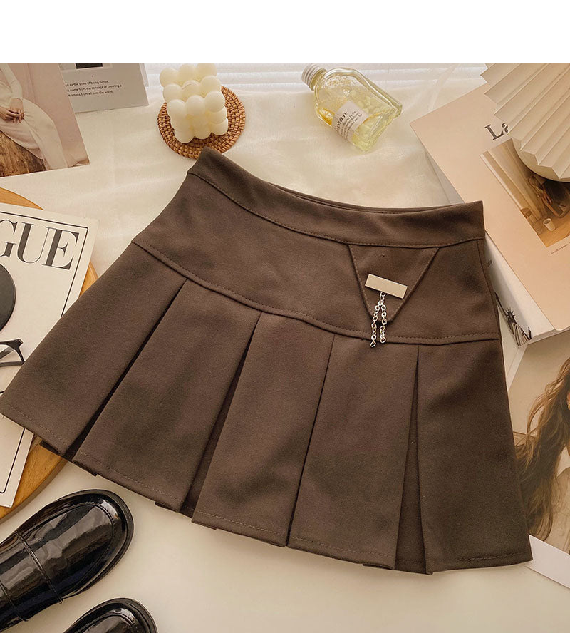Solid pleated skirt Korean version age reducing college style versatile skirt 5460
