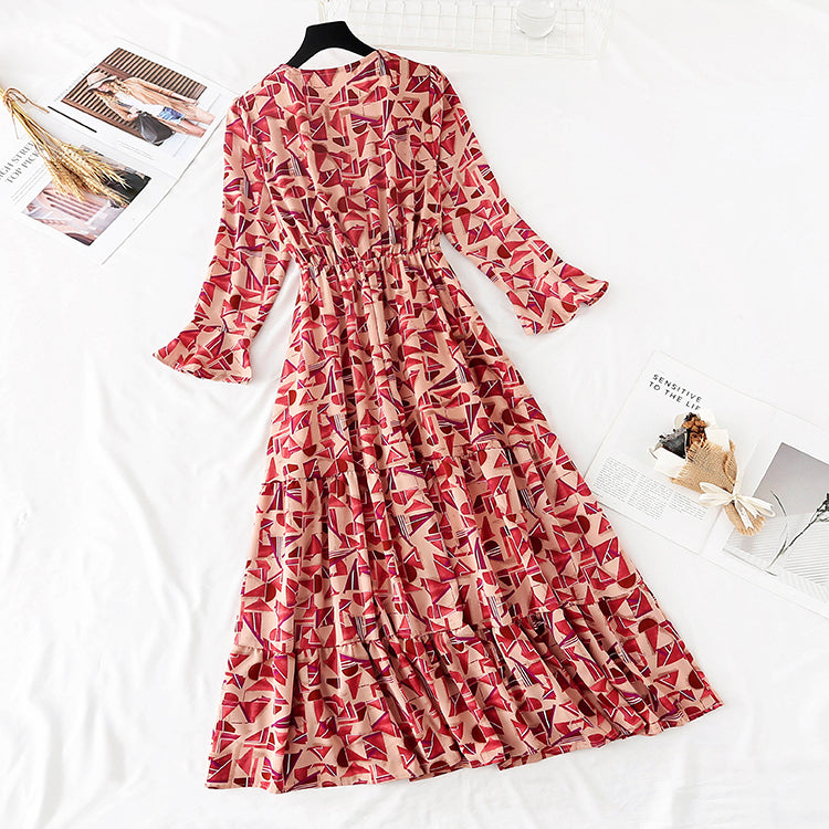 Slim waist, light familiar wind goddess fan retro long skirt 3828