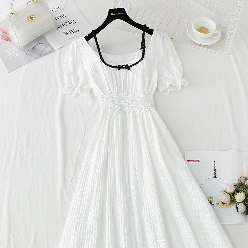 New French retro long skirt small fresh bubble sleeve fairy skirt 4904