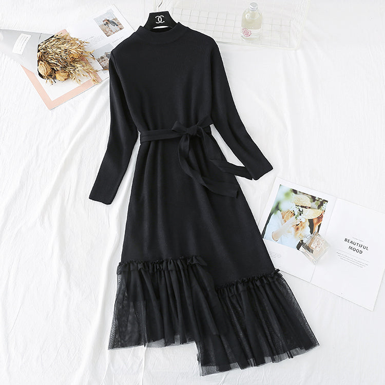 Sweater over the knee, Royal sister style bottom temperament long skirt 3794