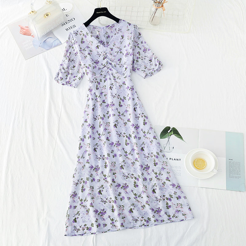 Französischer Retro-Erste-Liebe-süßer Blumenrock Temperament kleiner Rock 4237