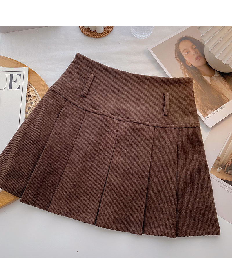 Korean reduced age high waist corduroy A-shaped skirt 5476