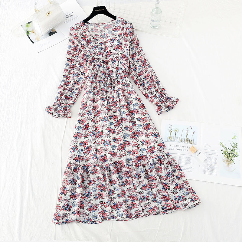 Thin pleated lace up temperament gentle wind long skirt 3867