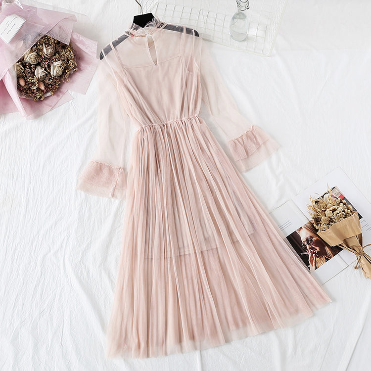 Fairy mesh sling bottomed long skirt two-piece set super xiansen series 4362