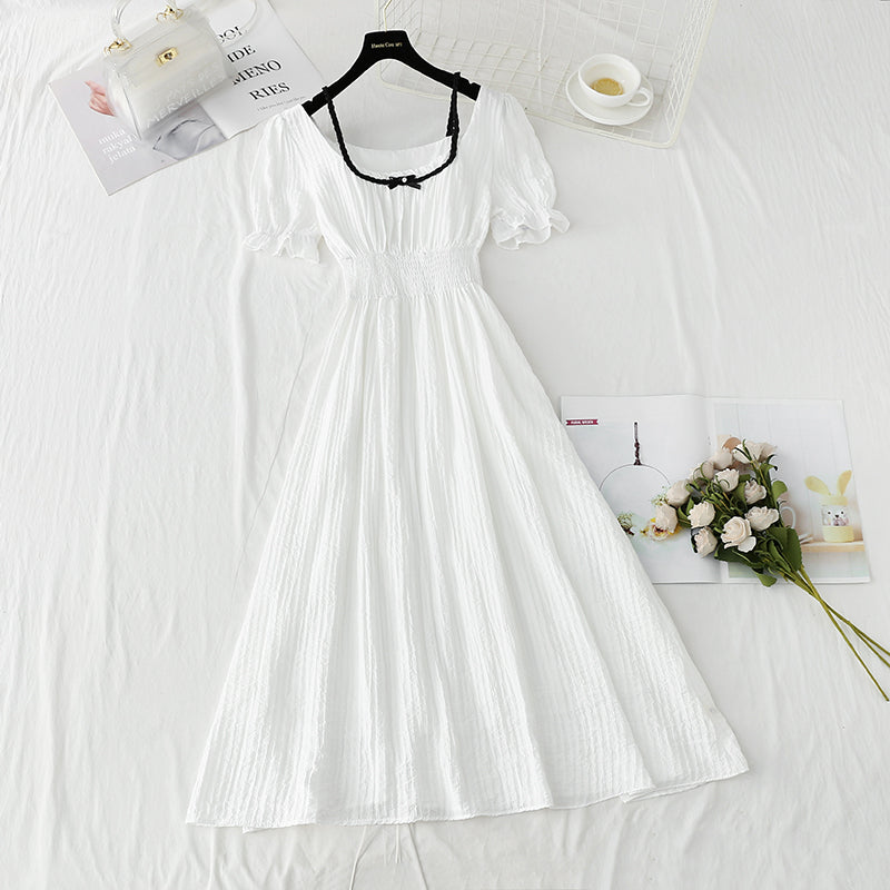 New French retro long skirt small fresh bubble sleeve skirt 4250