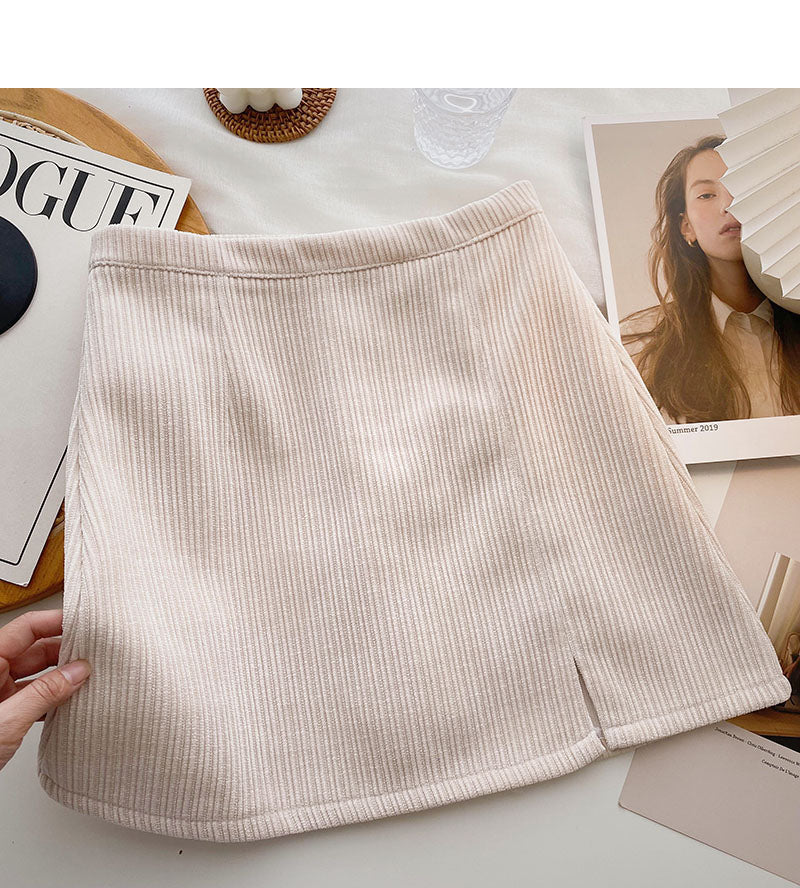 Corduroy Skirt women's fork high waist A-line skirt 5465