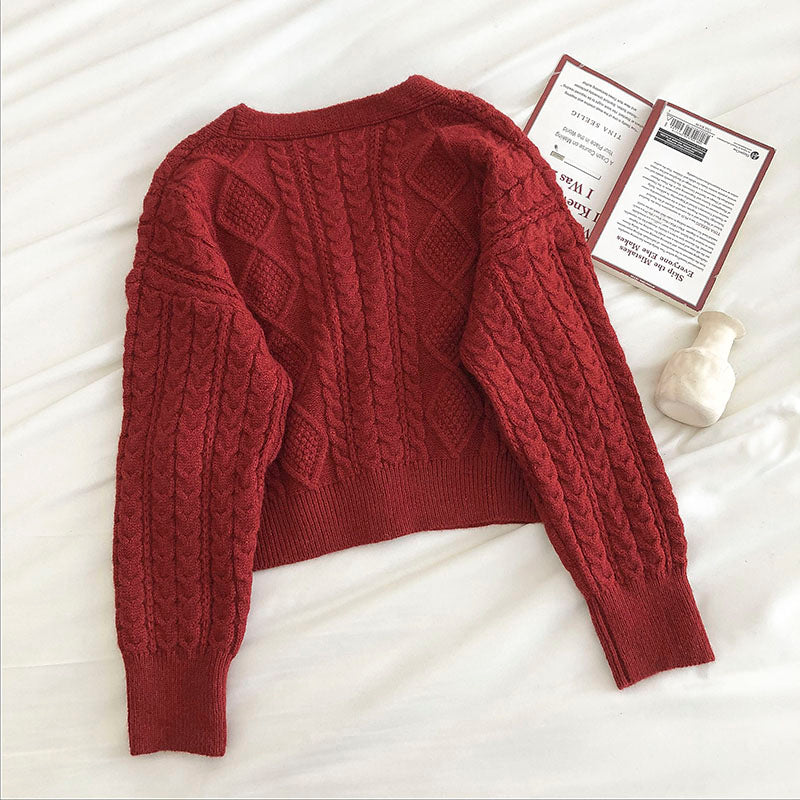 Neue Retro-Mode Langarm lose verdrehte Pullover Strickjacke 5840