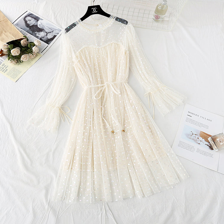 Sweet wave dot lace mesh dress 4039