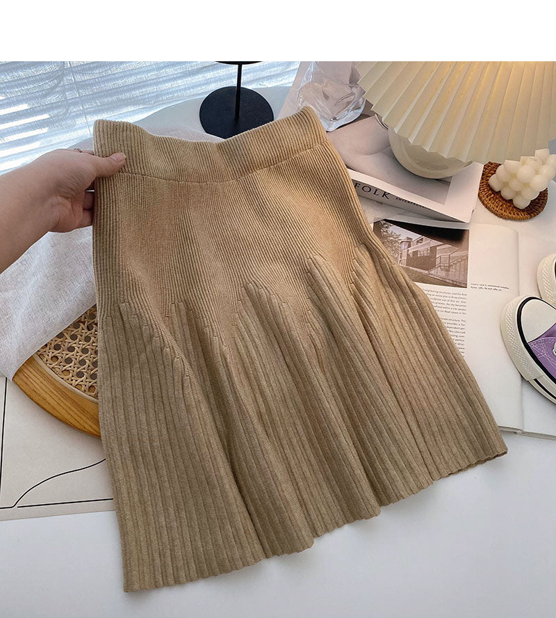 Simple little man versatile pleated high waist A-line skirt 5468