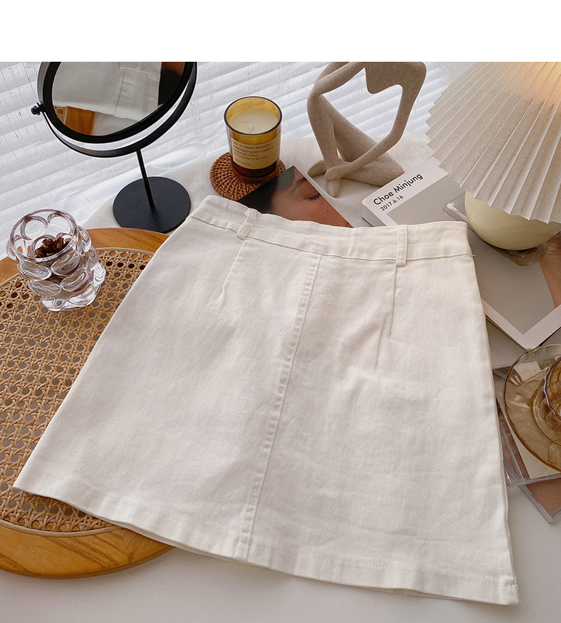 Minority design split A-line solid color high waist thin short skirt fashion 5404