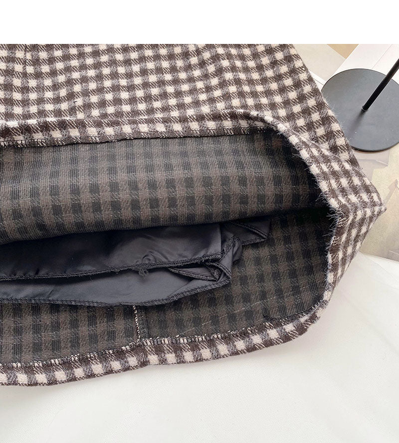 High waist Plaid tweed Hip Wrap Skirt shows thin A-line skirt 5515