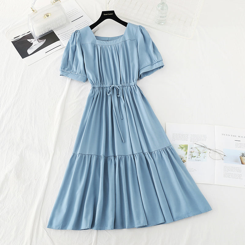 Cotton linen dress shows thin French retro skirt 4145