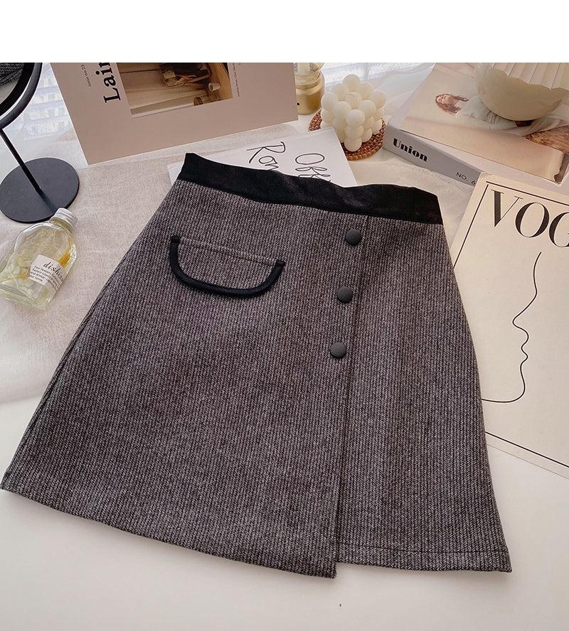 Nouvelle jupe coréenne décontractée à boutons et taille haute avec blocage de couleurs 5333