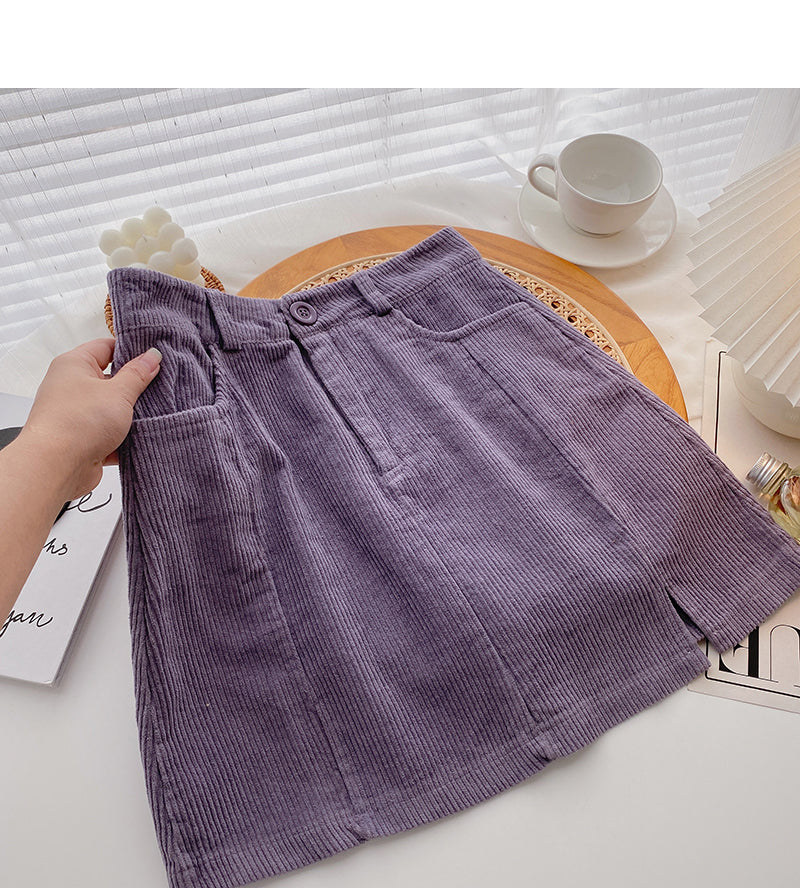 Corduroy High Waist Hip Wrap Skirt 5292