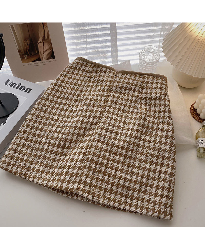 Bird check high waist single breasted A-line skirt 5281