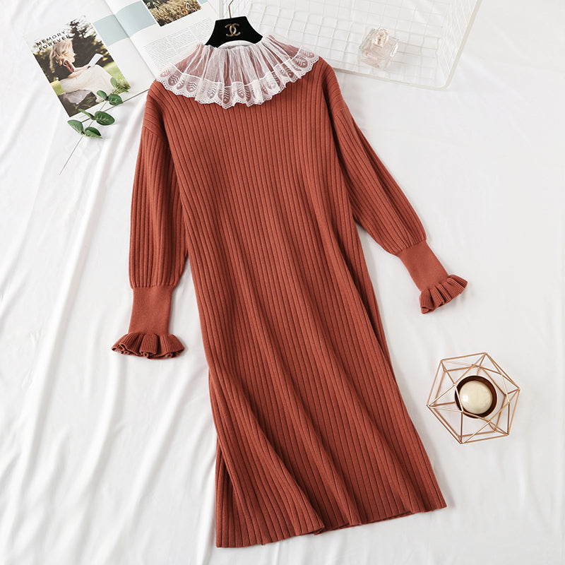 French retro net red two piece suit doll collar lace dress 4471