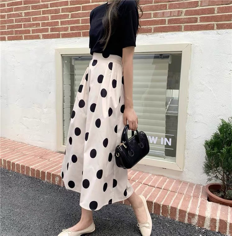 Polka dot skirt, summer, new style, printed midi A-line skirt 3654