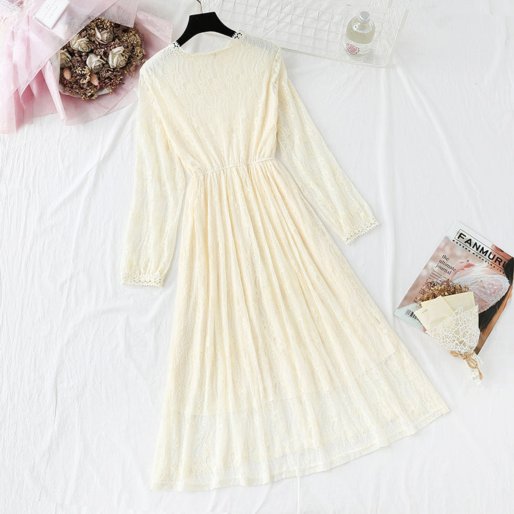 Lace Dress Small fragrance long sleeve bottomed skirt 4358
