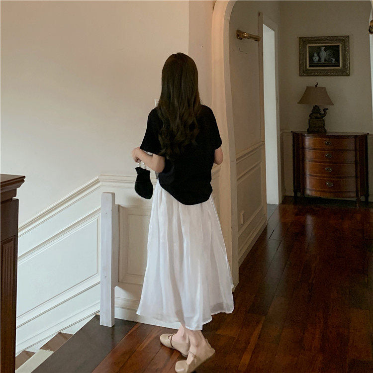 Weißer Midirock, Rock in A-Linie mit hoher Taille 3648