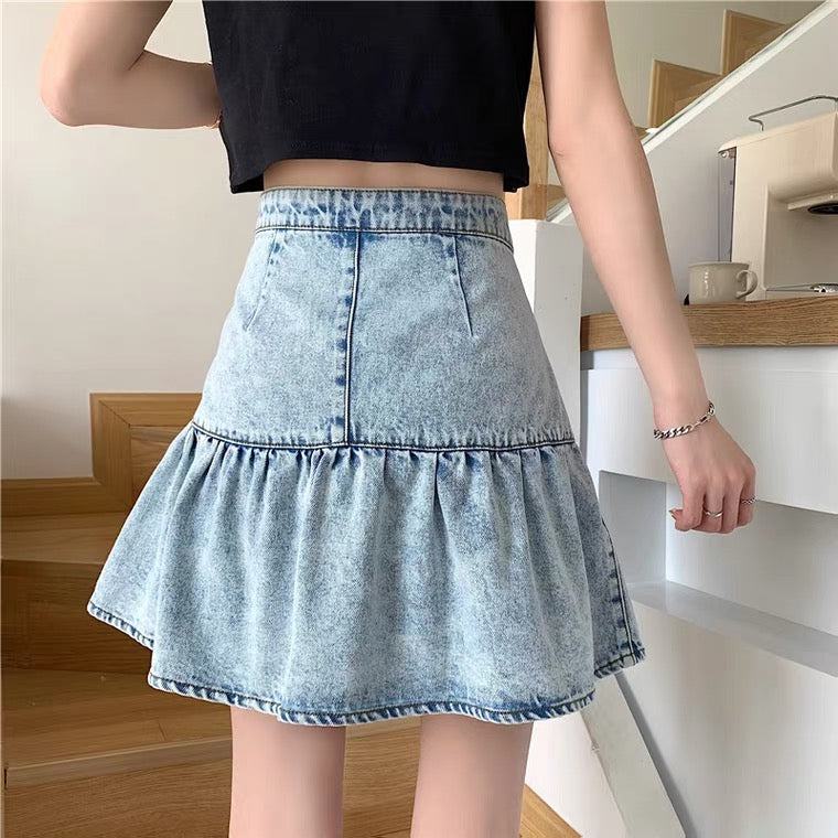 Jupe cool et douce, petite jupe, volants polyvalents, jupe en jean tendance 3553