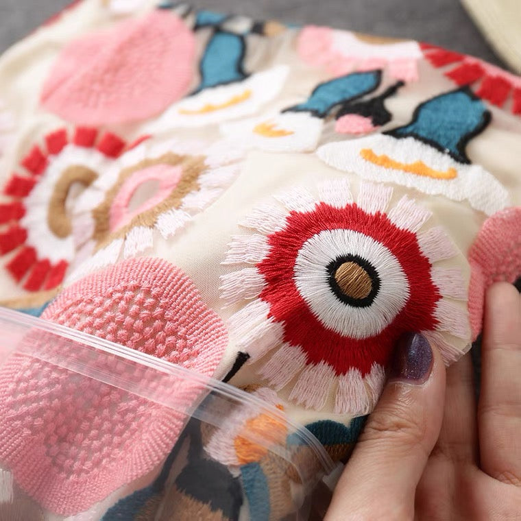 Mesh schwere Stickerei, rosafarbener Halbrock für Mädchen mit hoher Taille 3643