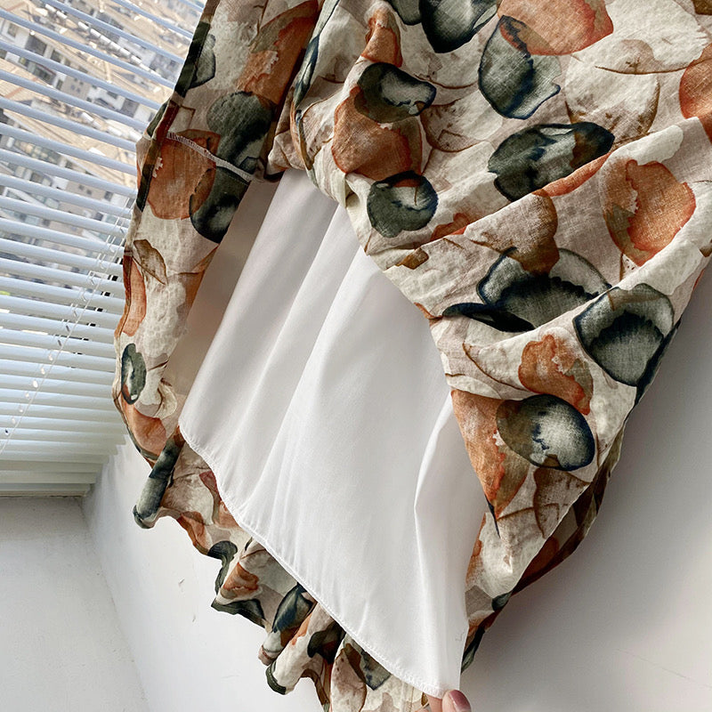 Petite jupe fleurie, fraîche et fine, jupe trapèze drapée 3576