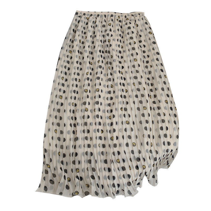 Big dot and small bug printed, new , chiffon pleated skirt 3567