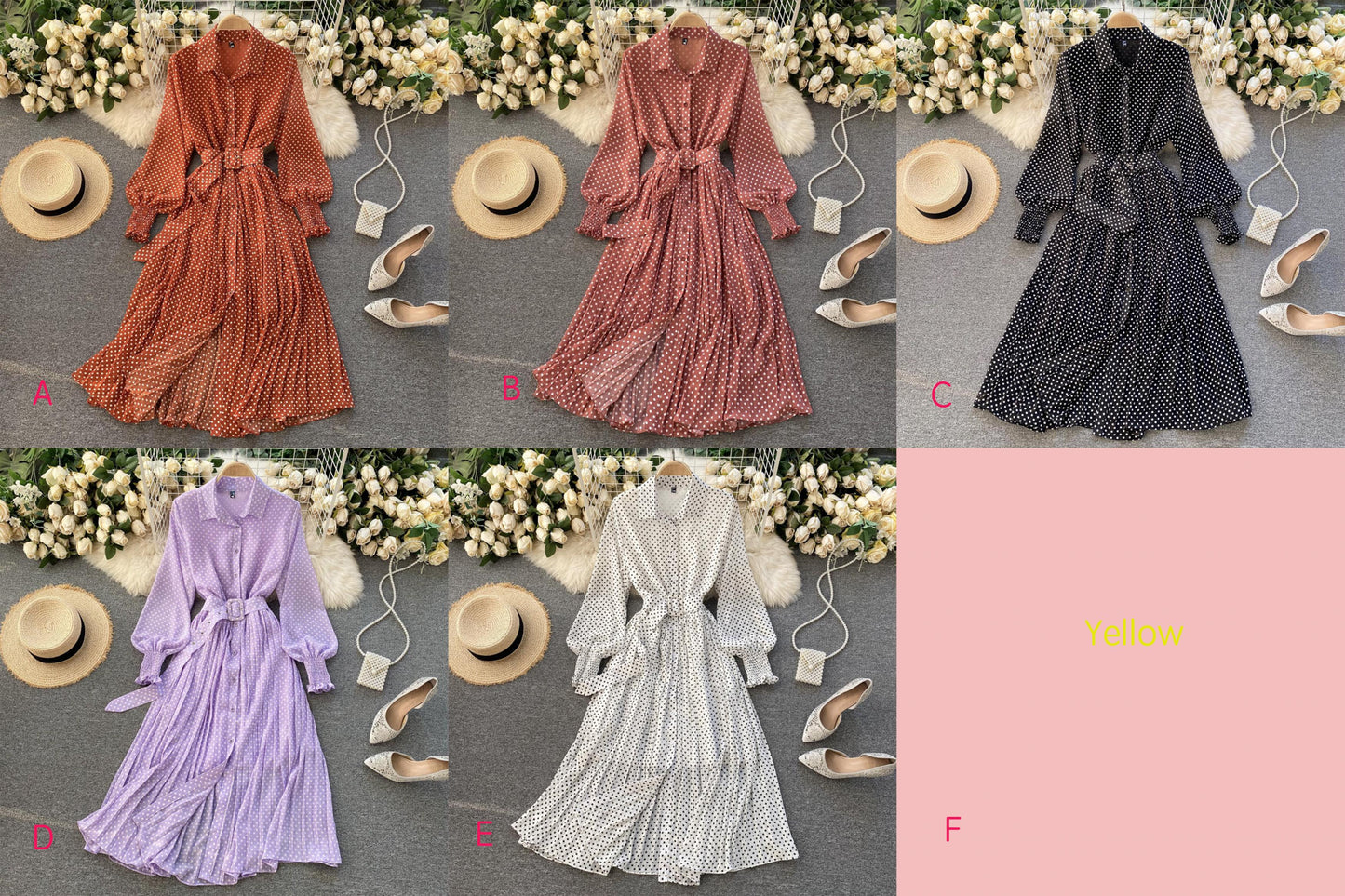 Fashionable A Line Polka Dot Long Sleeve Dress Fashion Dress 10924