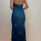 Dark Blue Fairy Mermaid Beaded Long Chiffon Formal Prom Evening Dress Wedding Guest Party Gown Dress Greek Halter Neck gh3617b