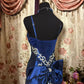 Royal Blue Satin Embroidery Mermaid Dress: Heavy Silver Thread Pattern, Back Large Bow, Banquet Centerpiece Gown gh6586
