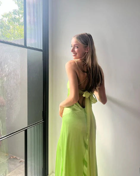 Green Fashion Elegant Spaghetti Strap Long Satin Tulle Ball Gown Evening Dress Wedding Guest Party Dress Prom Dress gh3765