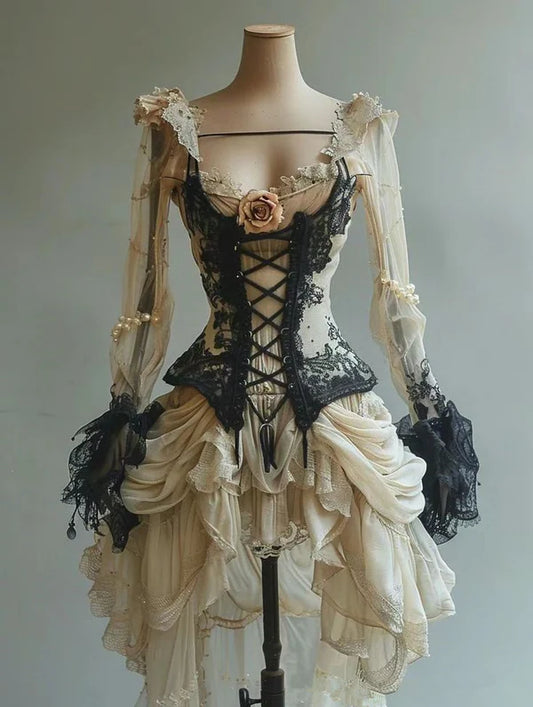 Girlhomeshops--Vintage Long Sleeve Lace Short Chiffon Homecoming Dress Birthday Party Dress gh5462